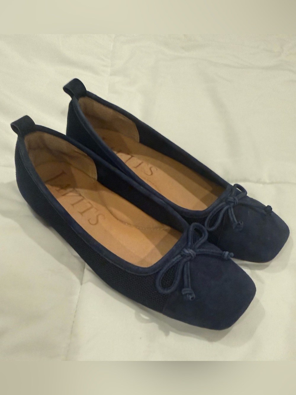 Eric Javits New York "Parris" Navy Blue Knit & Suede Ballet Flats – Women's Size